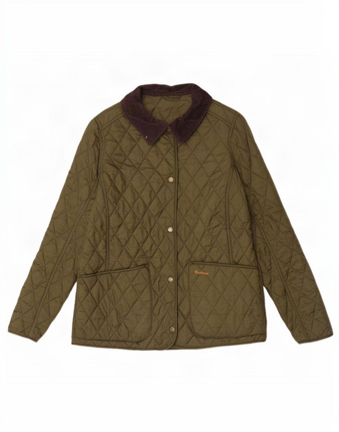 Jaqueta acolchoada feminina Barbour UK 14 grande cáqui colorblock poliamida