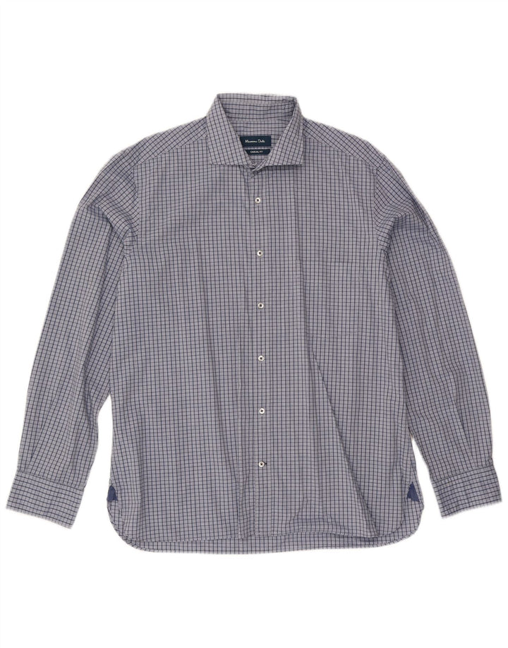 Camisa masculina casual Massimo Dutti XL algodão xadrez azul