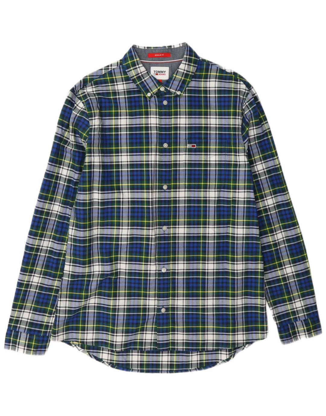 Camisa masculina de flanela Tommy Hilfiger grande algodão xadrez azul
