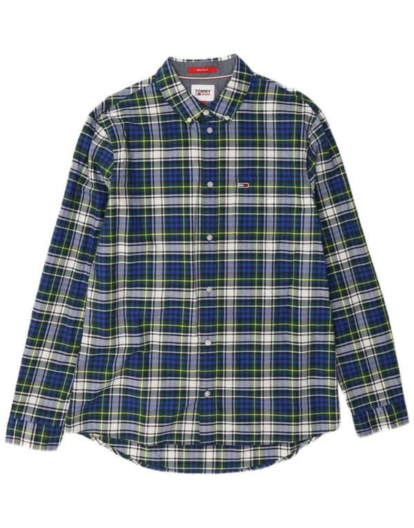 Camisa masculina de flanela Tommy Hilfiger grande algodão xadrez azul