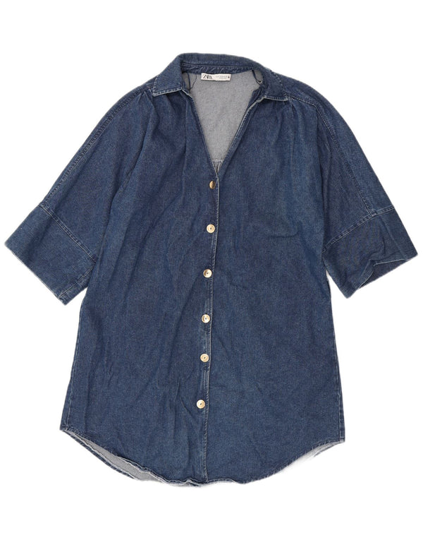 Vestido camisa jeans feminino Zara Reino Unido 14 algodão azul médio