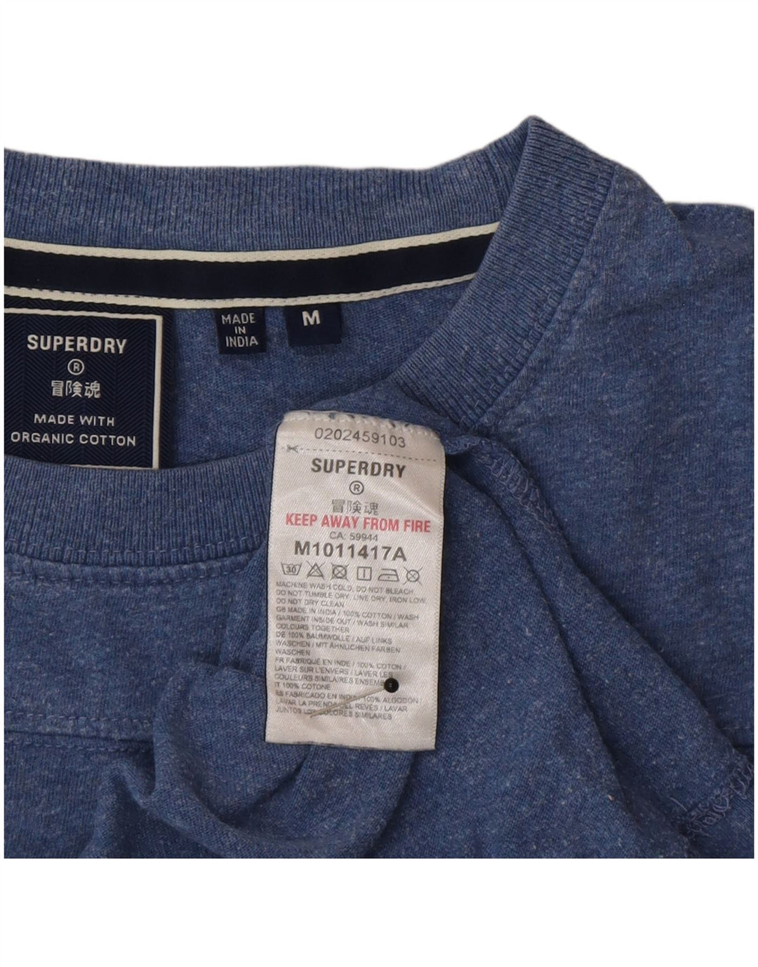 Camiseta masculina Superdry Top médio algodão manchado azul