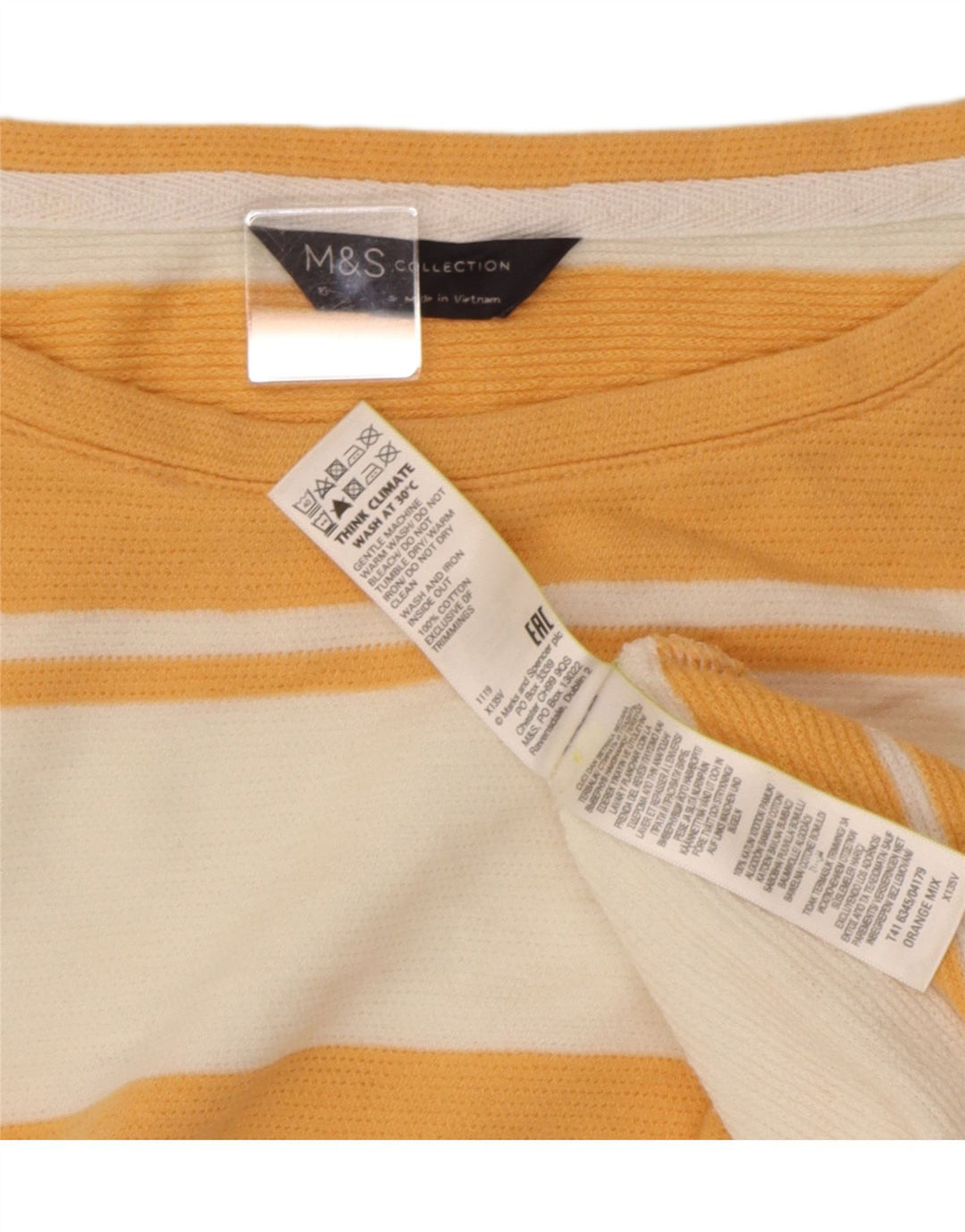 Camiseta feminina grande Marks & Spencer Reino Unido 16 grande listrada laranja