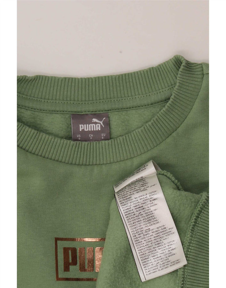 Puma feminino gráfico moletom jumper UK 10 pequeno algodão verde