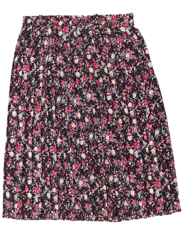 Saia plissada feminina vintage UK 16 grande poliéster floral multicolorido W38