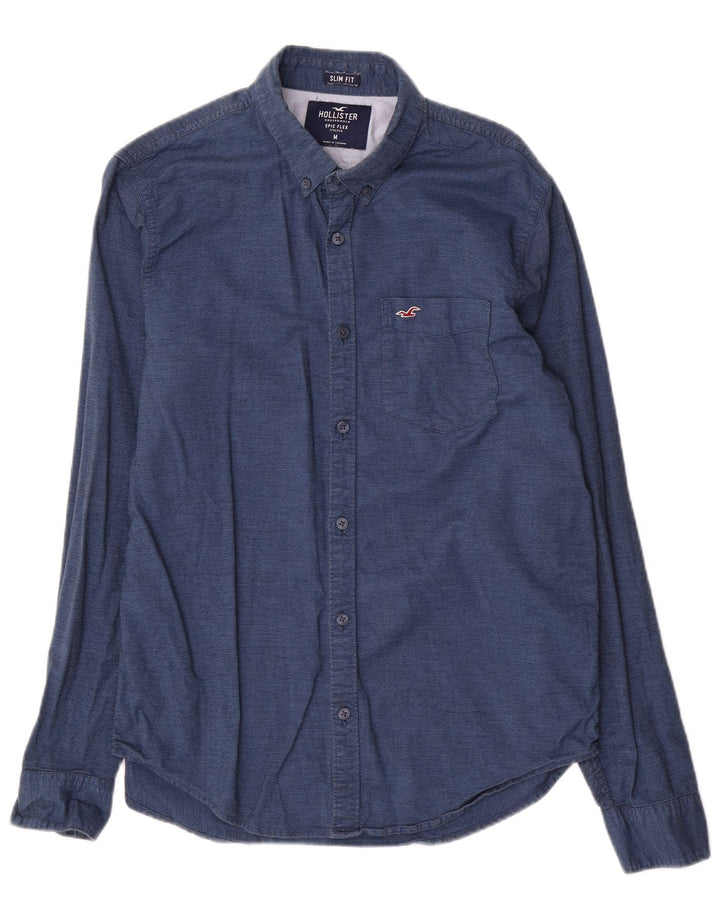 Camisa masculina Slim Fit Hollister de algodão azul marinho médio