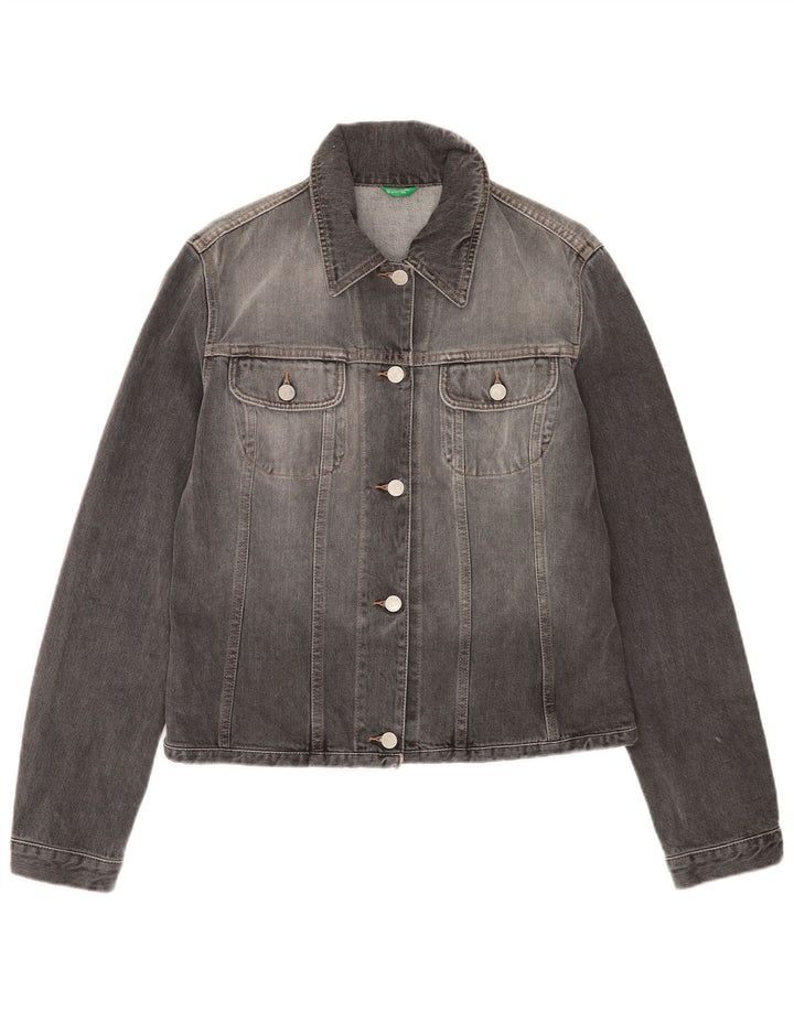 Jaqueta jeans feminina Benetton UK 16 grande algodão cinza