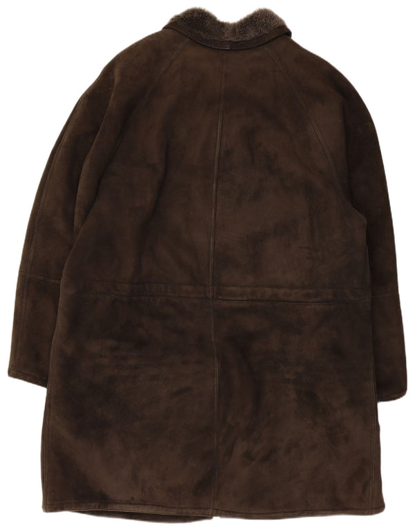 Sobretudo masculino vintage de shearling Reino Unido 40 couro marrom grande