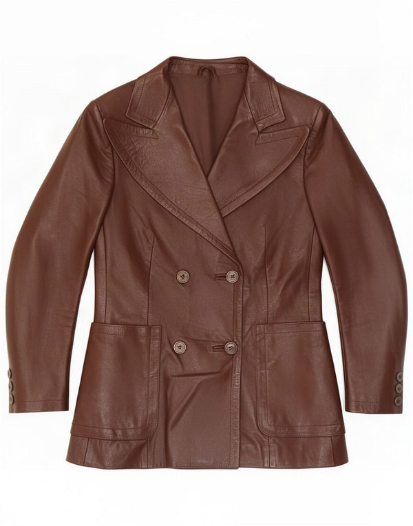 Jaqueta blazer feminina de couro com peito duplo vintage IT 44 marrom médio