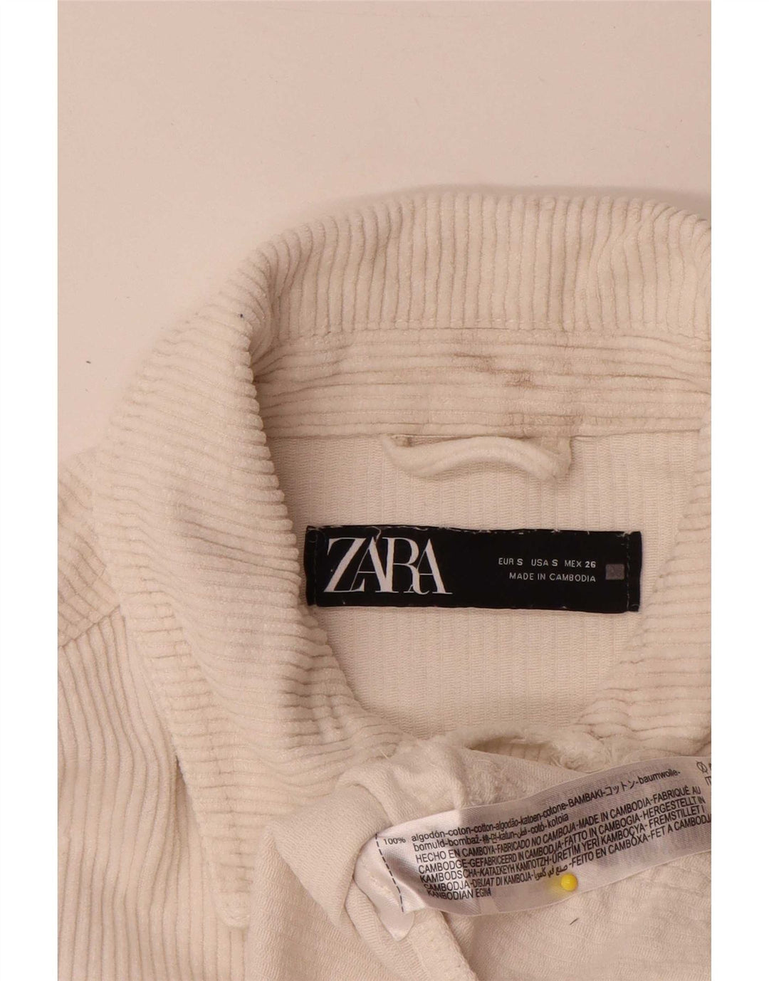 Jaqueta feminina de veludo cotelê Zara UK 10 pequeno algodão branco
