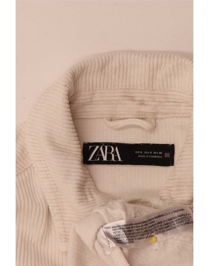 Jaqueta feminina de veludo cotelê Zara UK 10 pequeno algodão branco