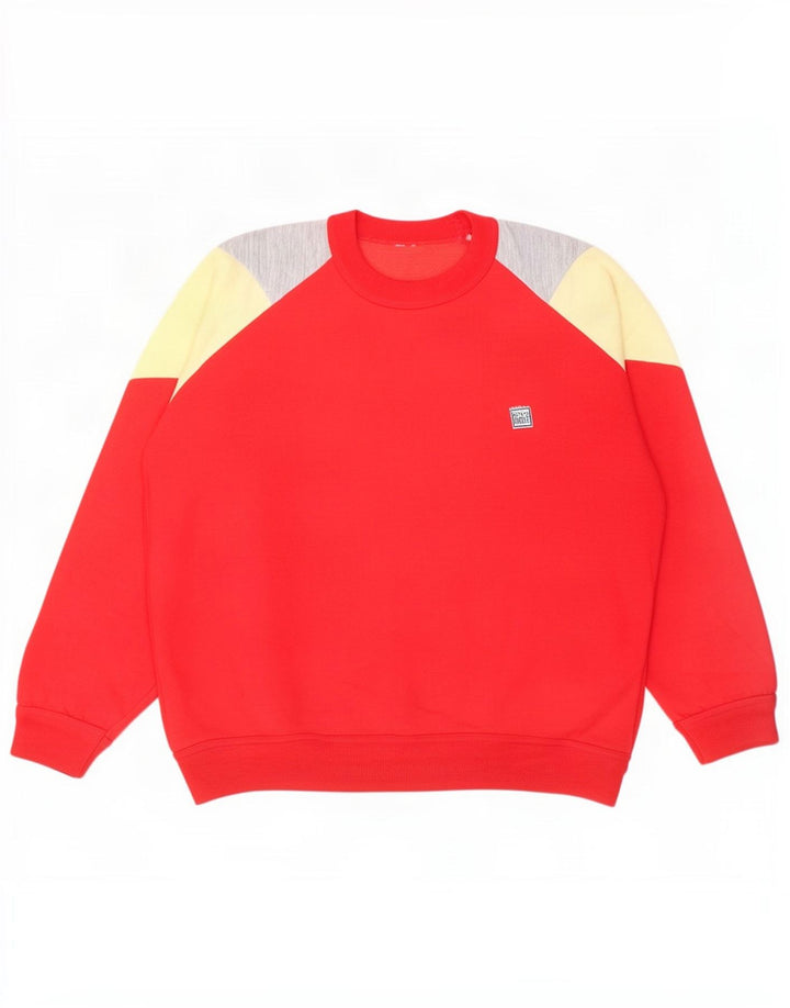 Jumper de moletom masculino vintage grande bloco colorido vermelho