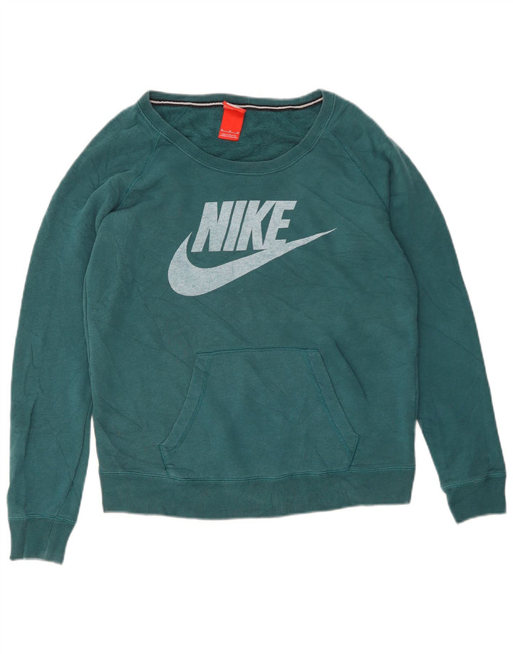 Nike feminino gráfico moletom jumper UK 14 médio algodão verde