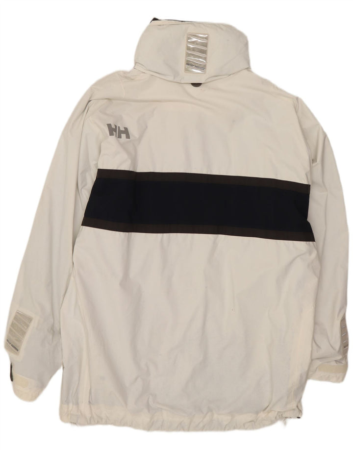 Jaqueta de chuva masculina Helly Hansen com capuz UK 40 grande bloco colorido branco