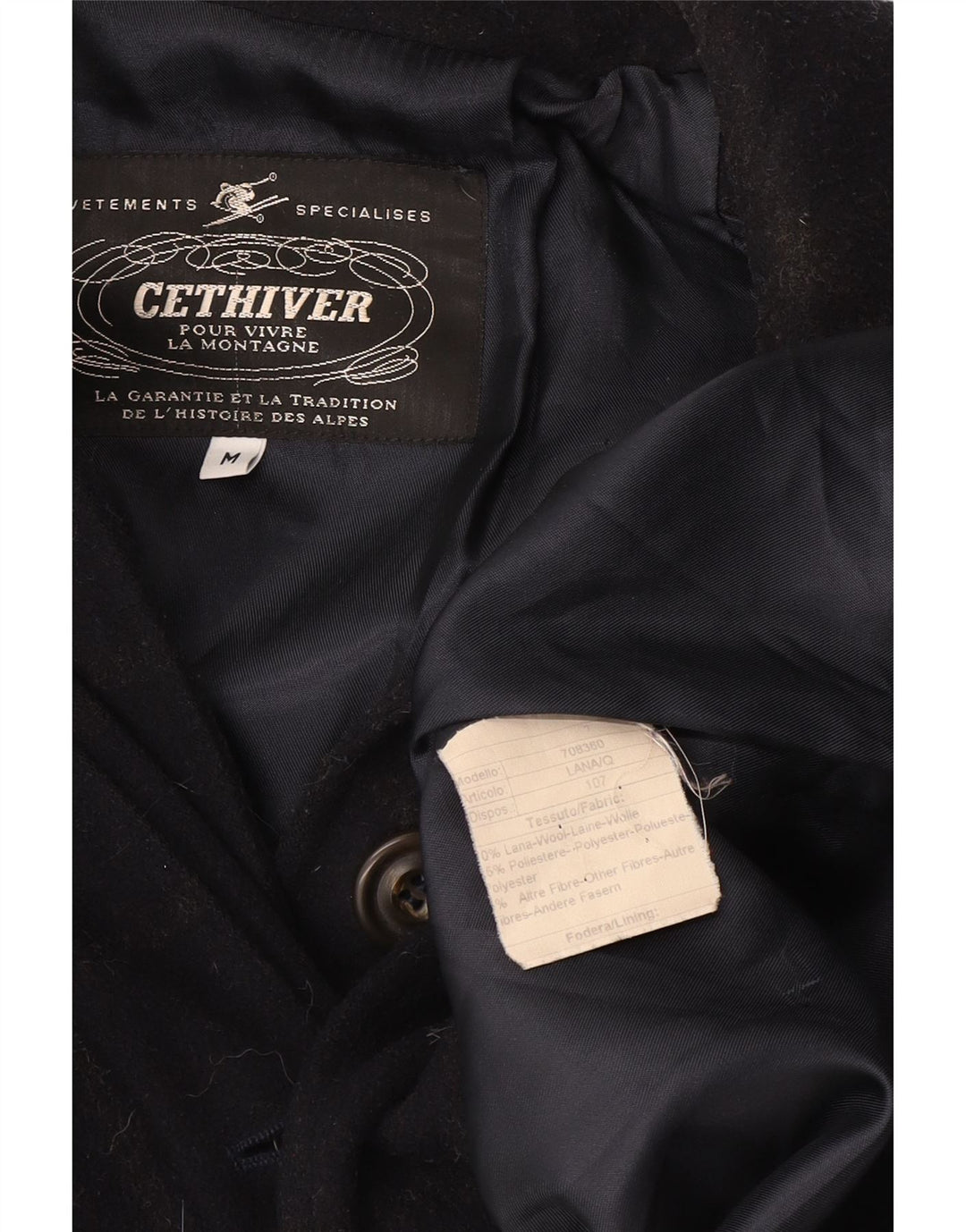 Sobretudo de esqui feminino vintage Reino Unido 14 lã xadrez azul marinho médio