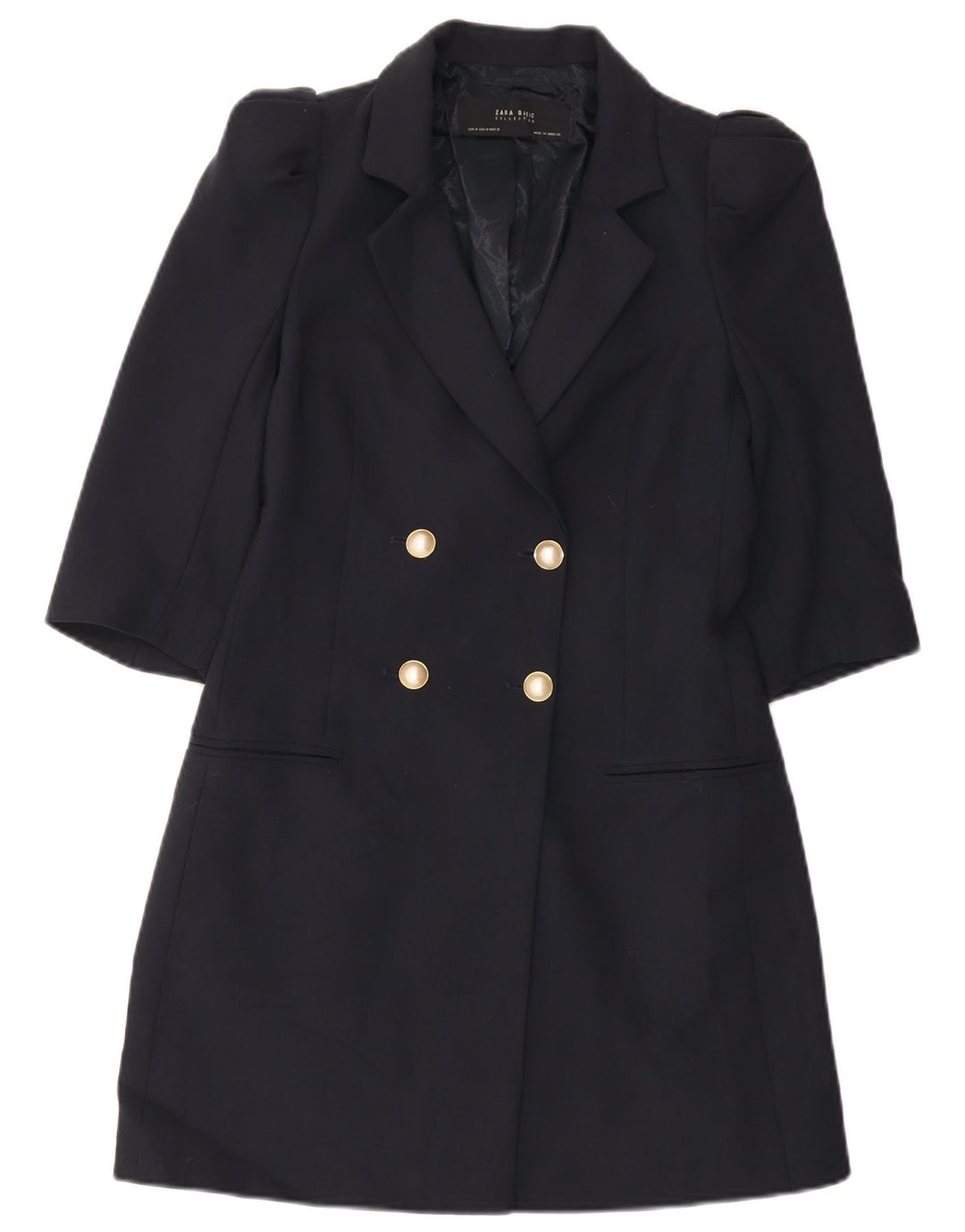 Jaqueta blazer feminina Zara Longline Double Breasted Reino Unido 12 Médio Azul Marinho