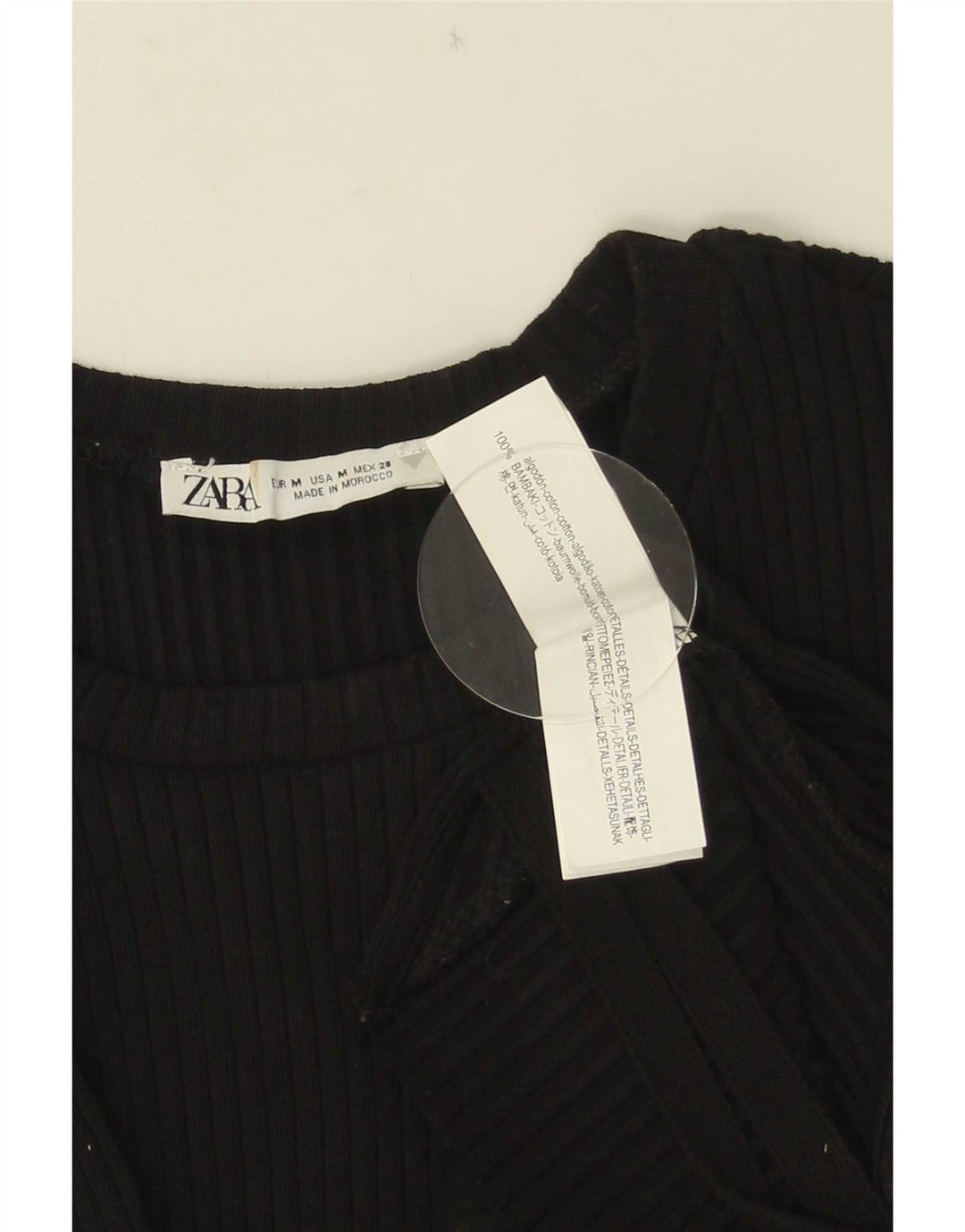 Zara Top curto feminino sem mangas Reino Unido 12 algodão preto médio