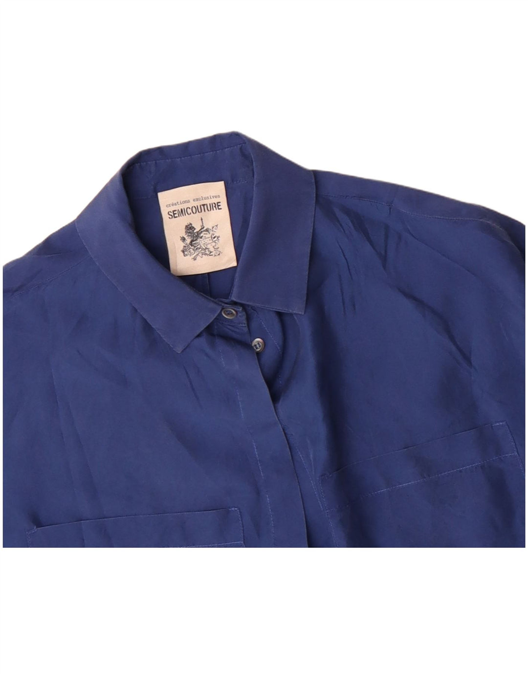 Blusa feminina SEMICOUTURE manga curta Reino Unido 18 XL azul seda