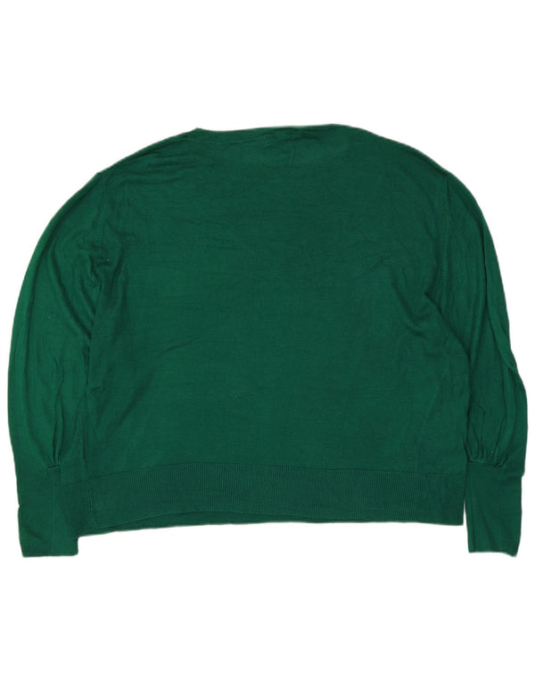 Suéter feminino Zara manga 3/4 grande com gola canoa Reino Unido 10 pequeno verde