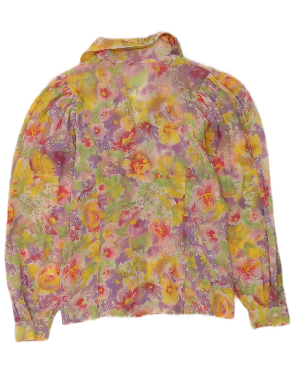 Blusa feminina vintage UK 14 média floral multicolorida