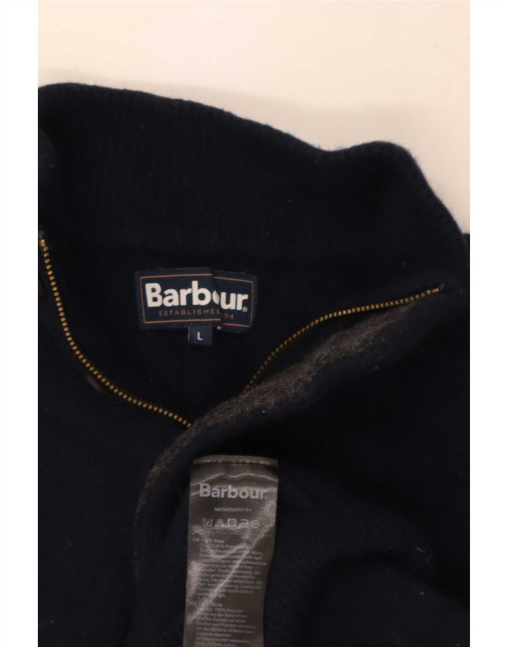 Suéter masculino Barbour com zíper e gola grande de lã azul marinho