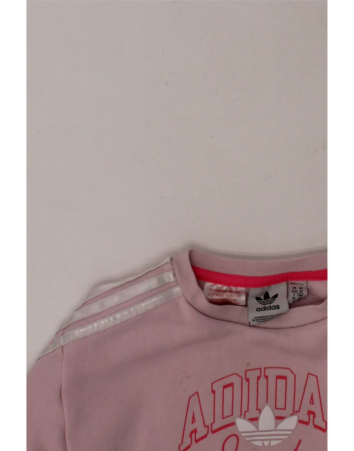 ADIDAS Girls Graphic Sweatshirt Jumper 2-3 Years Pink Cotton Vintage Adidas and Second-Hand Adidas from Messina Hembry 