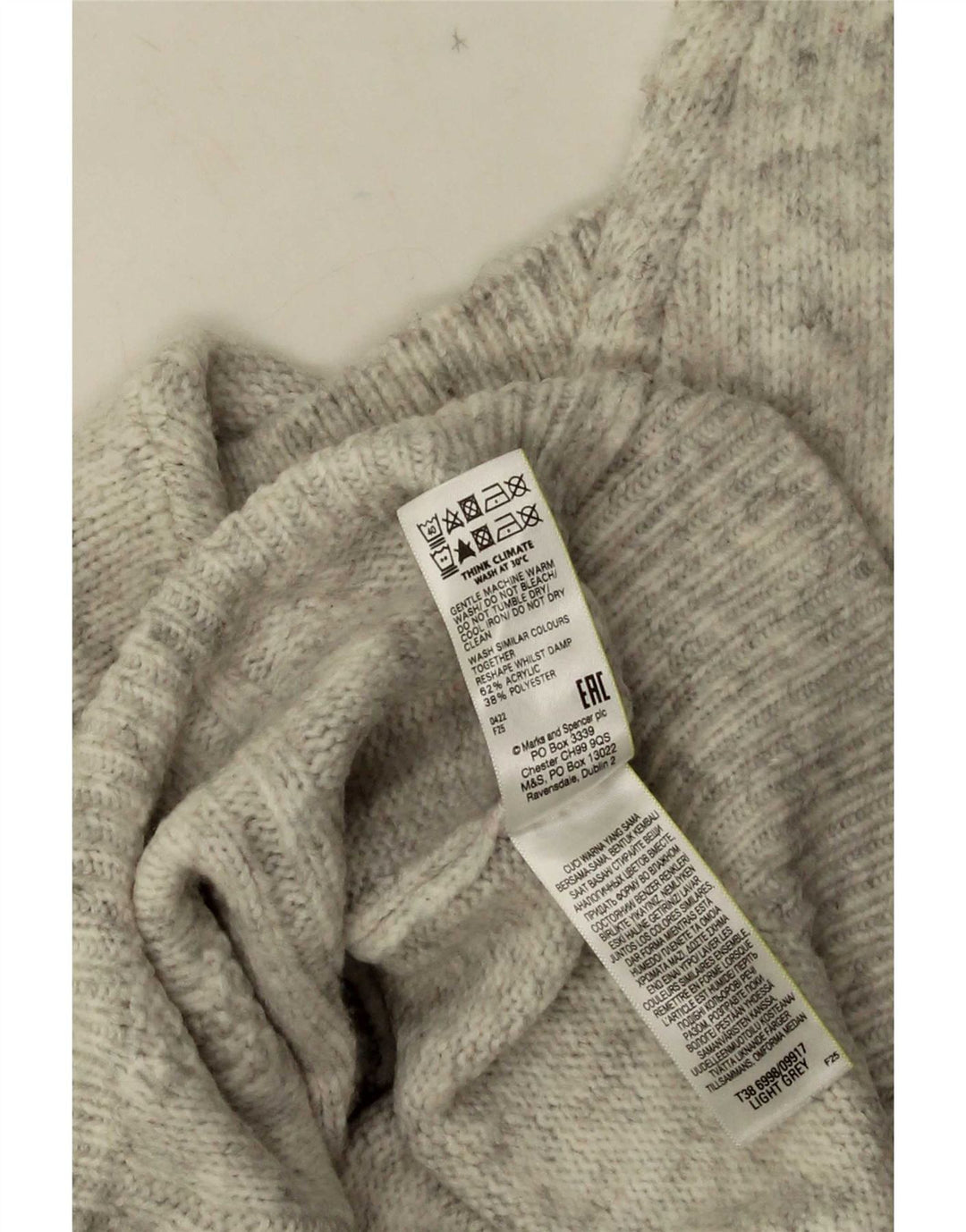 Suéter masculino Marks & Spencer com gola polo e acrílico manchado cinza pequeno