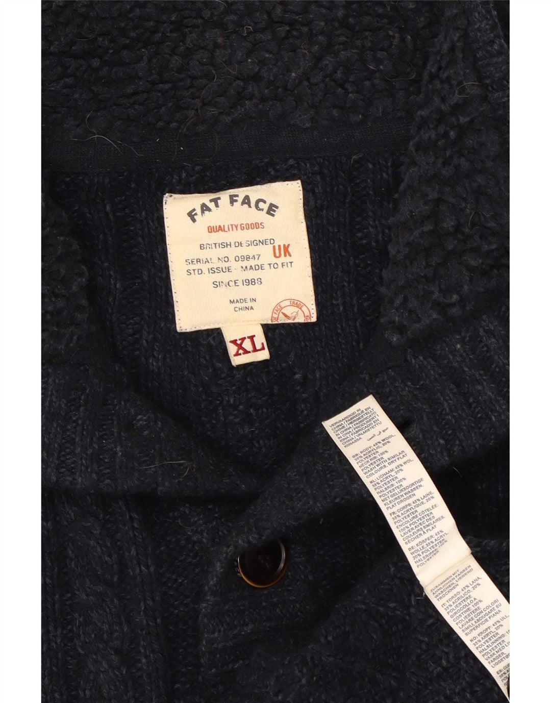 Suéter masculino Fat Face com gola redonda XL de lã azul marinho