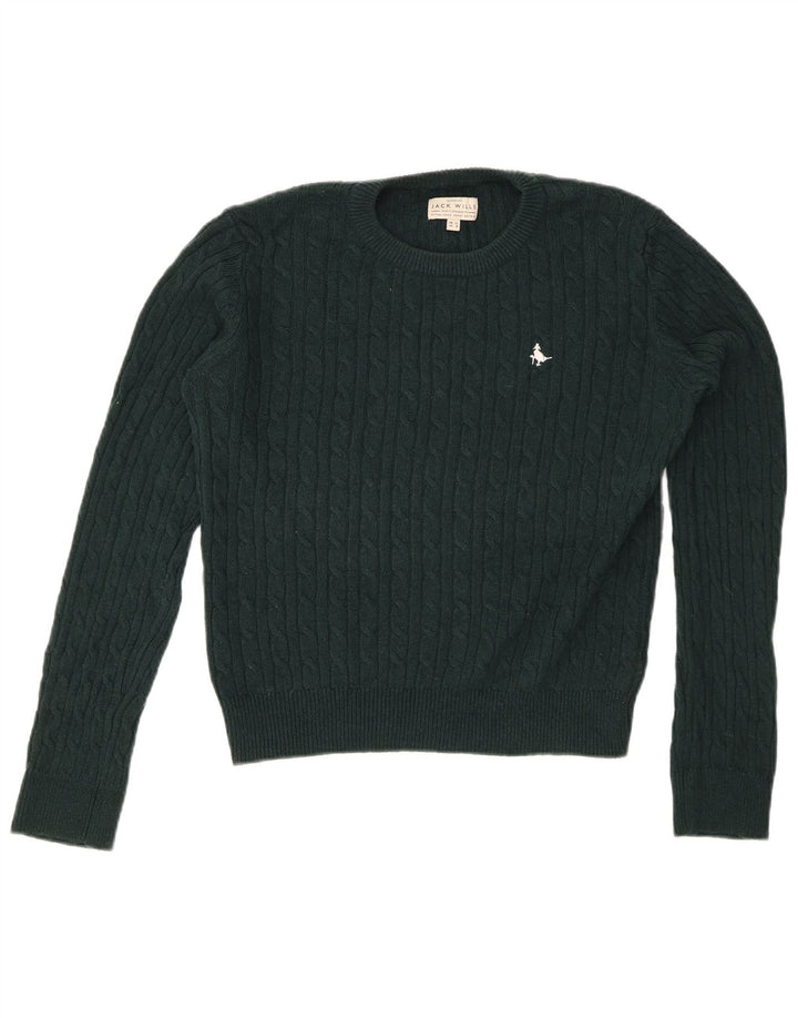 Suéter feminino JACK WILLS com gola redonda e gola redonda Reino Unido 12 lã verde médio