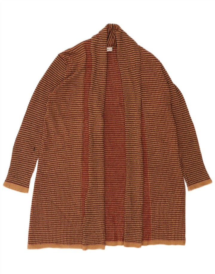 Zara Suéter Cardigan Aberto Feminino Reino Unido 16 Grande Listrado Marrom