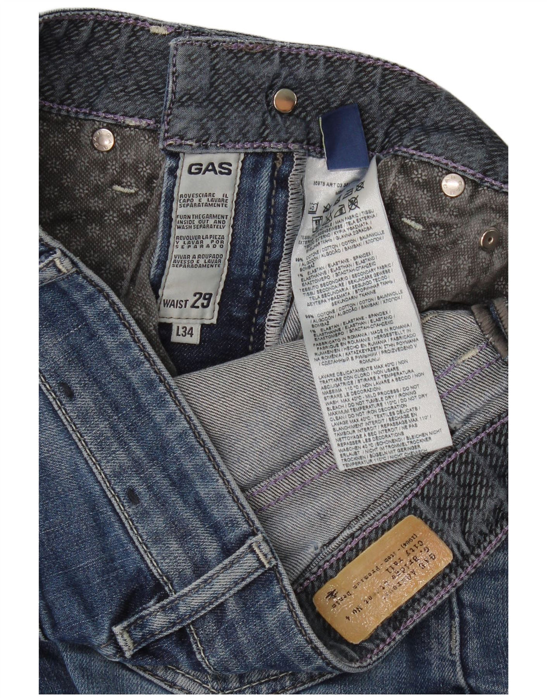 Gas Womens Straight Jeans W29 L30 Azul Algodão