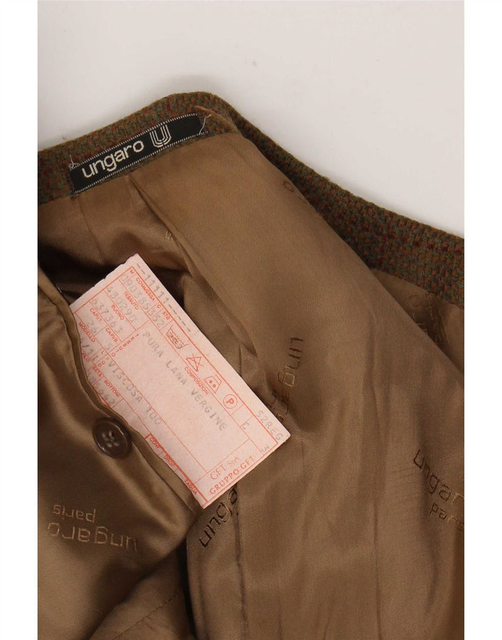 Ungaro Mens 2 Button Blazer Jacket IT 52 XL Khaki Check Virgin Wool