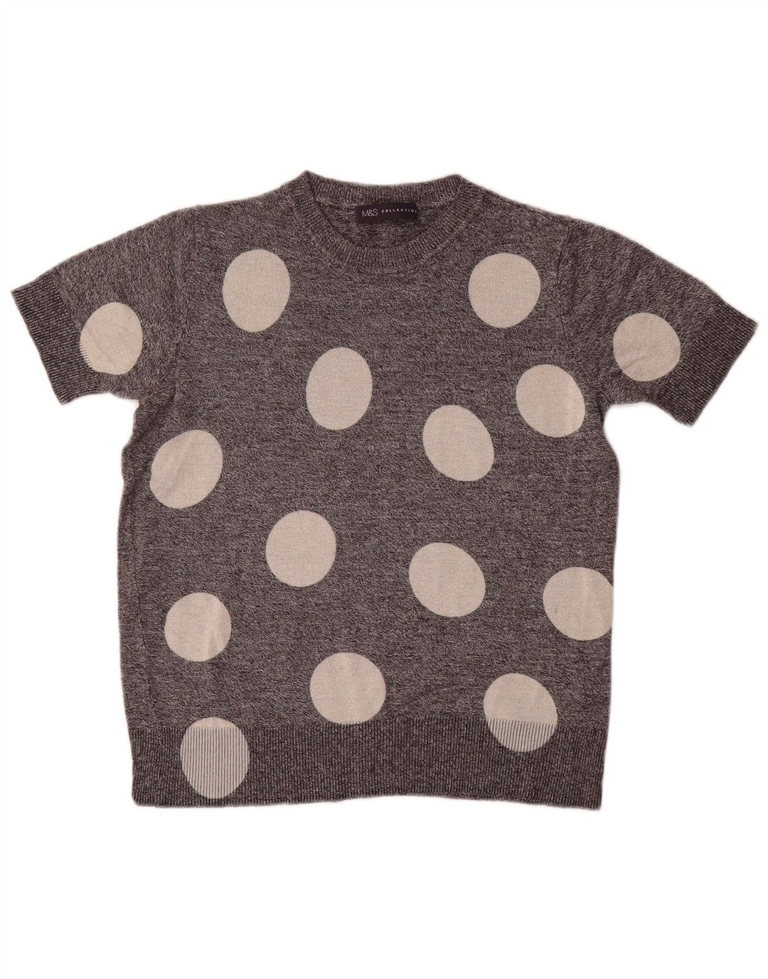 Suéter feminino Marks & Spencer com gola redonda, 8 pequenas bolinhas cinza