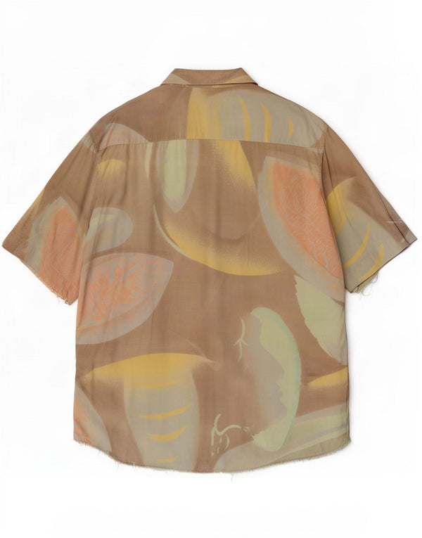 Camisa masculina vintage de manga curta com padrão abstrato XL marrom