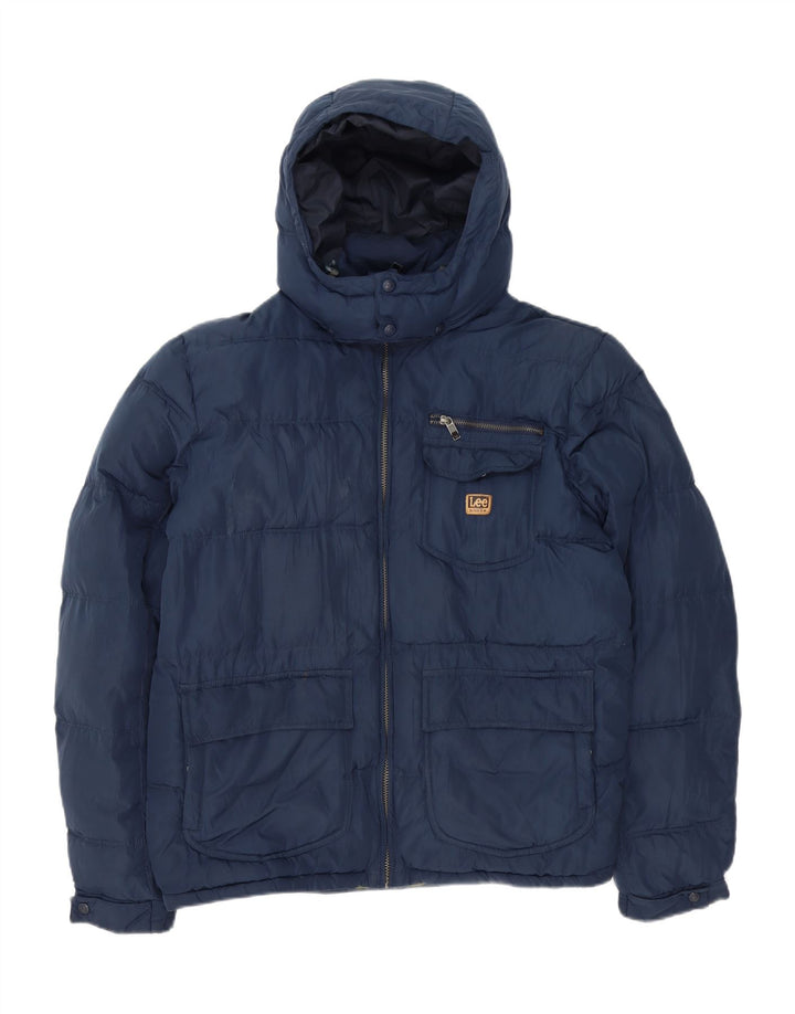Jaqueta masculina Lee acolchoada com capuz UK 44 XL poliéster azul marinho