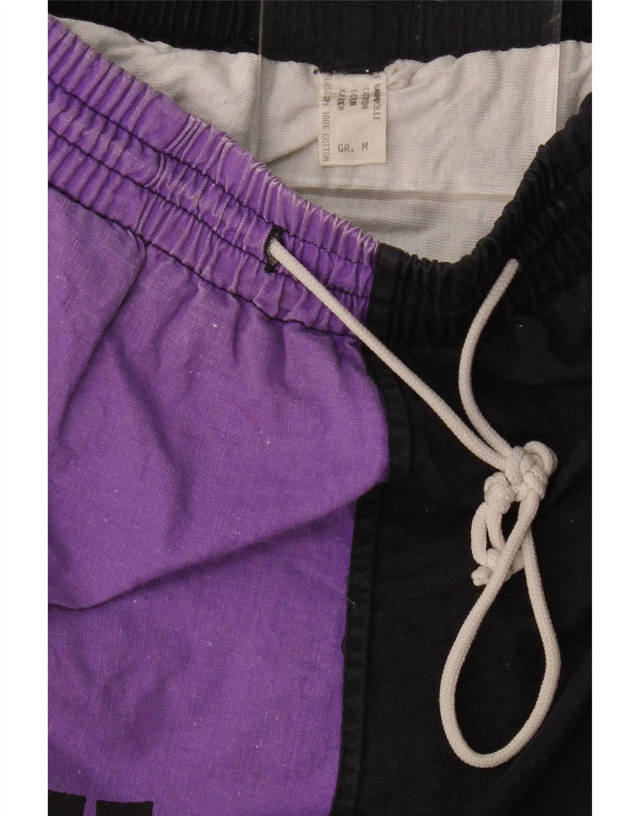 VINTAGE Mens Graphic Sport Shorts Medium  Black Colourblock Cotton Vintage Vintage and Second-Hand Vintage from Messina Hembry 