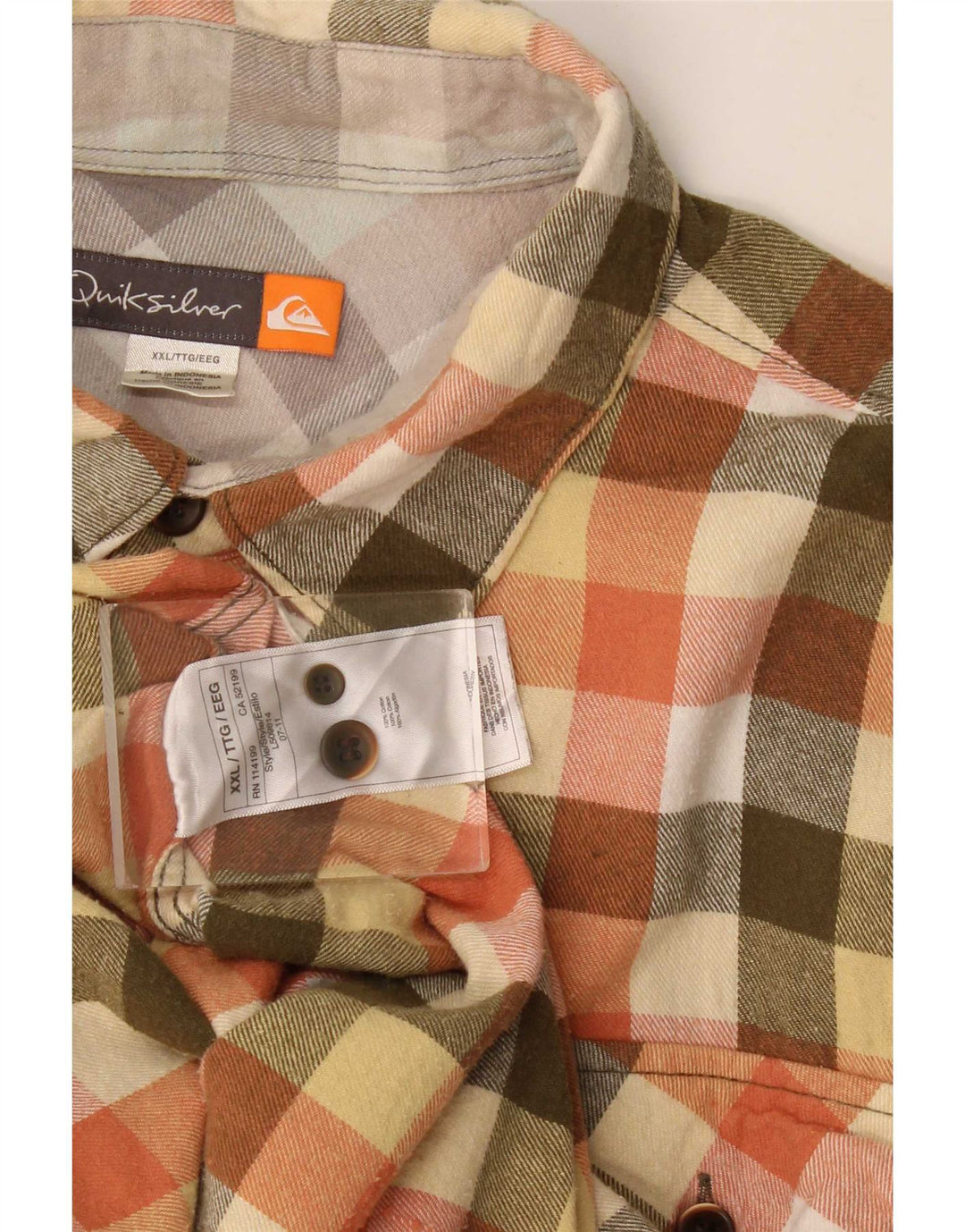 Camisa masculina de flanela Quiksilver 2XL algodão guingão multicolorido