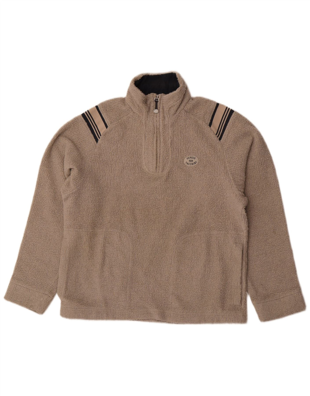 Sergio Tacchini Suéter masculino de lã com zíper e gola média listrado cinza médio