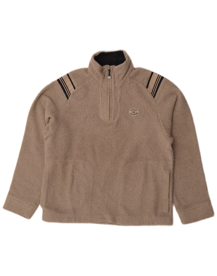 Sergio Tacchini Suéter masculino de lã com zíper e gola média listrado cinza médio