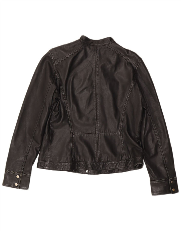 Jaqueta de couro feminina MONSOON Reino Unido 14 grande couro preto