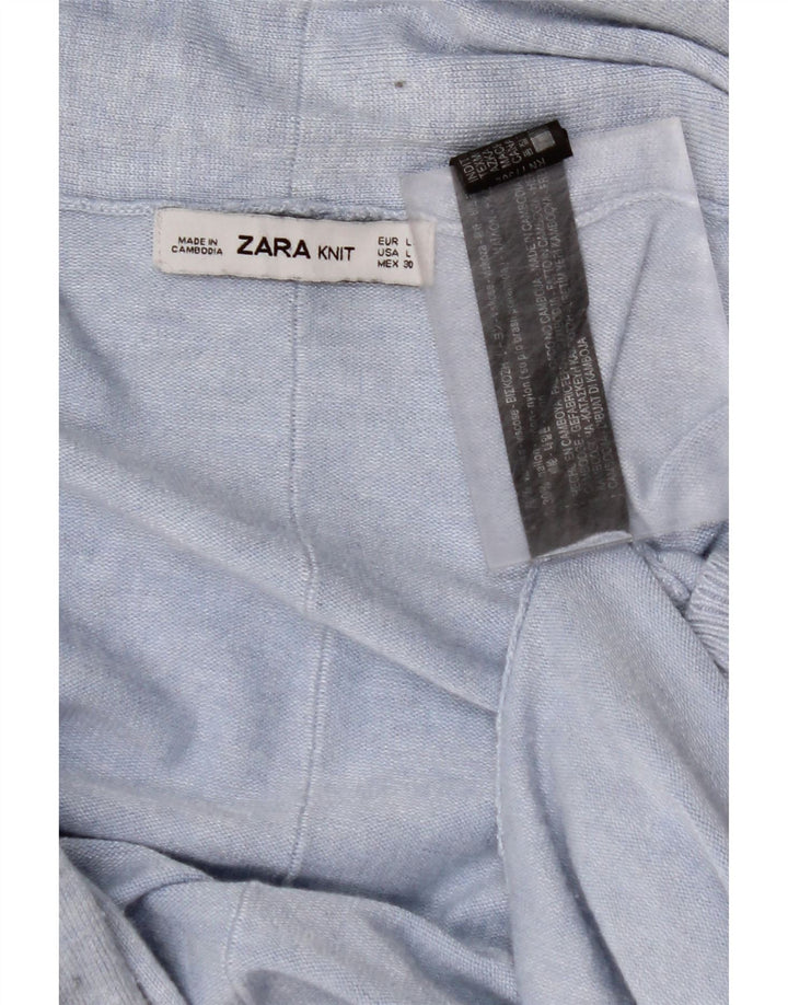 Suéter cardigã feminino aberto com palangre ZARA Reino Unido 14 grande viscose azul