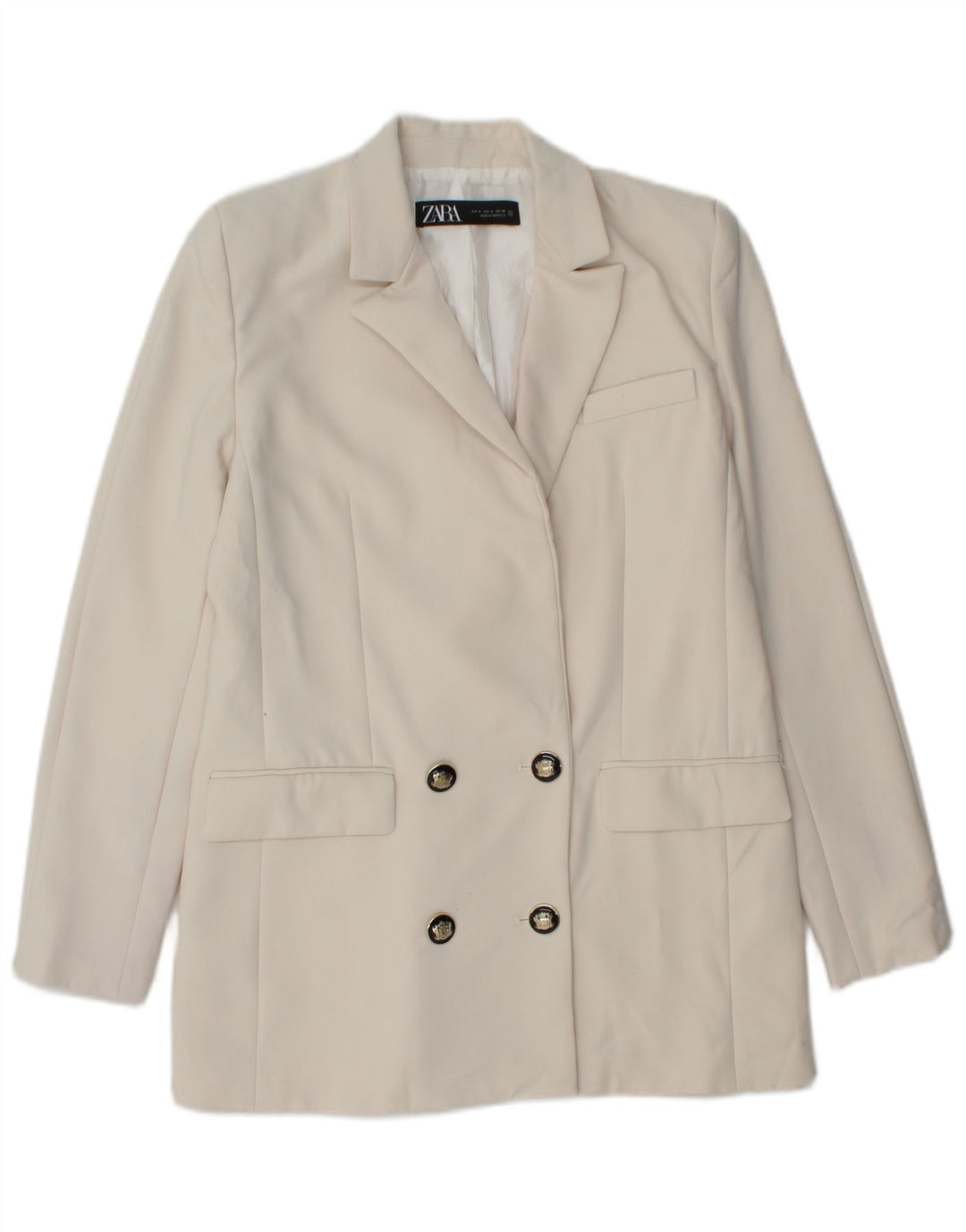 Jaqueta blazer feminina Zara com peito duplo Reino Unido 10 poliéster branco pequeno