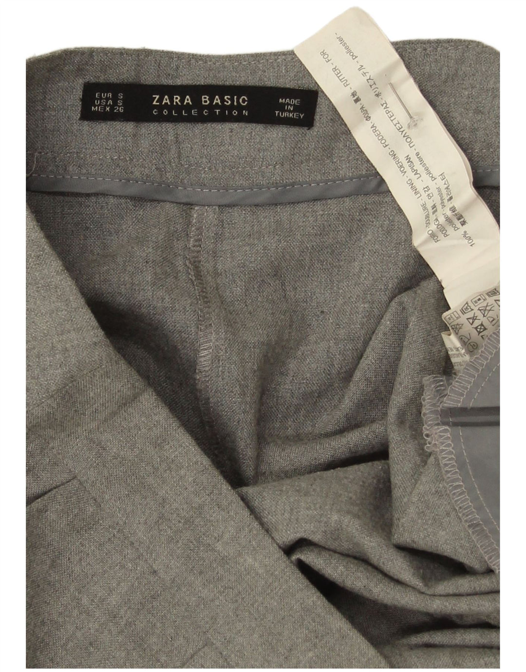 Calça feminina Zara Cullotes Capri pequena W26 L19 poliéster manchado cinza