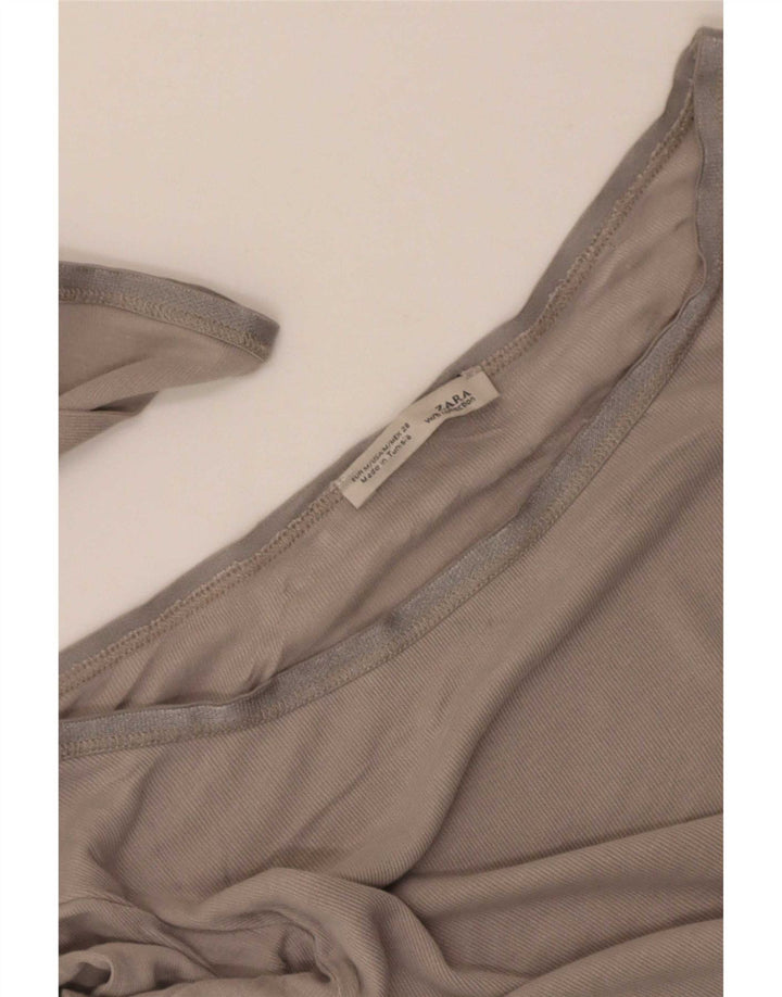 Top feminino Zara manga 3/4 Reino Unido 12 cinza médio