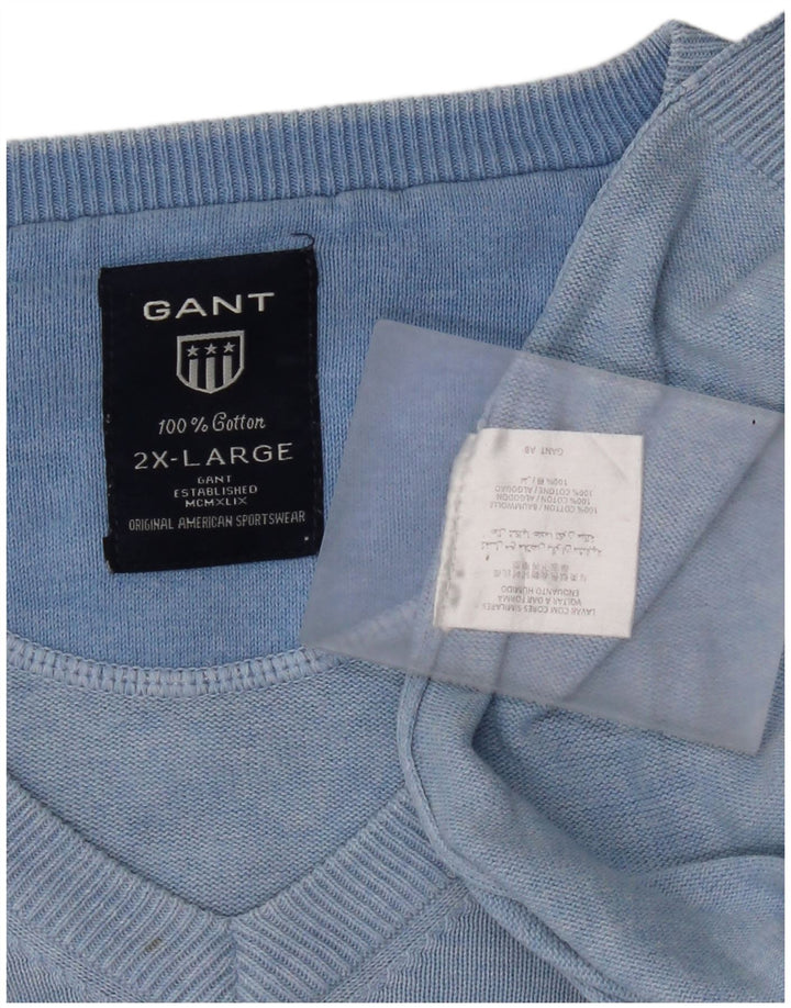 Suéter masculino Gant com decote em V 2XL algodão azul