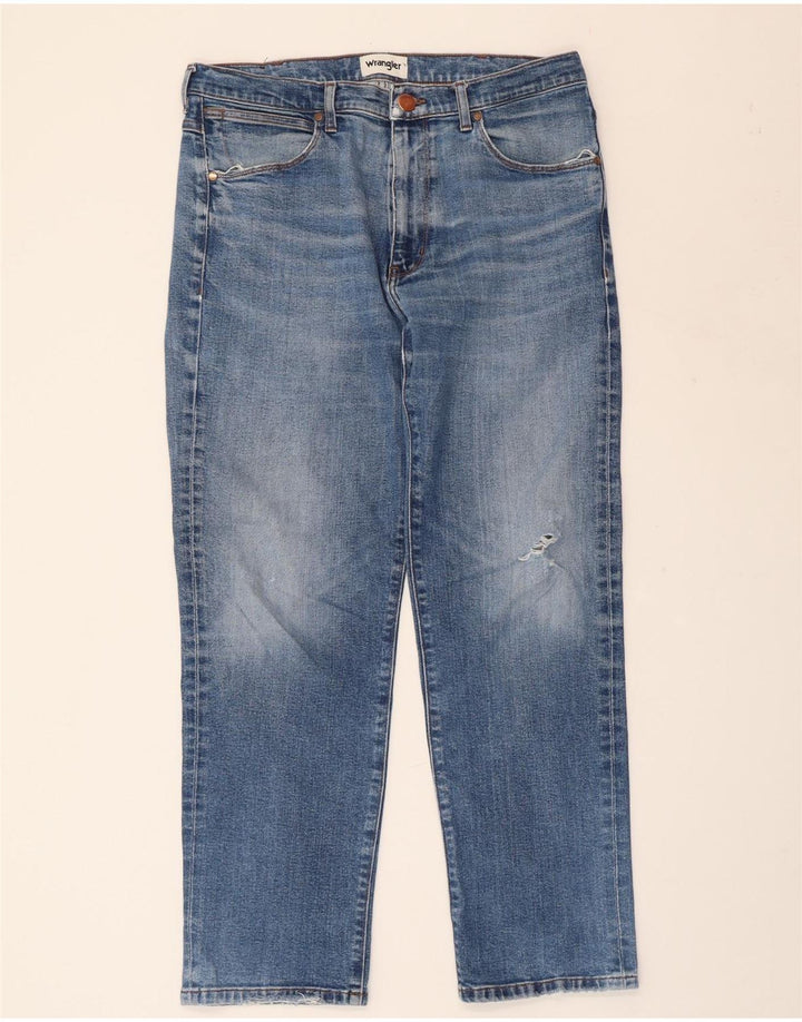 Calça jeans reta masculina WRANGLER desgastada W34 L30 algodão azul