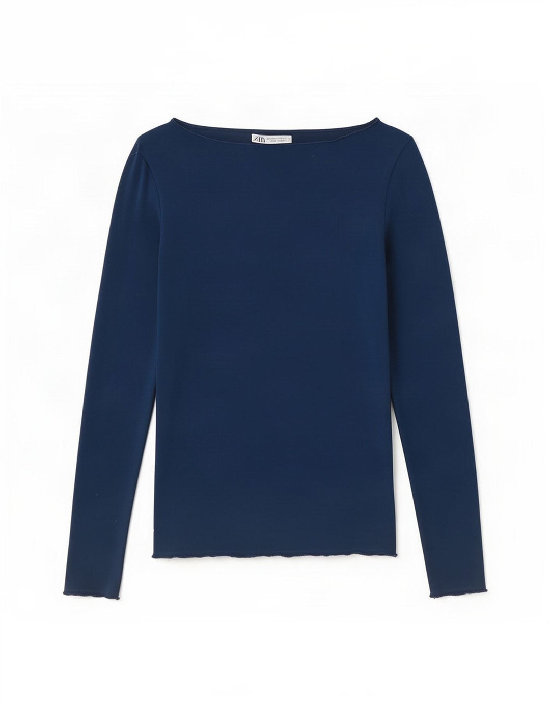 Top feminino Zara manga comprida UK 8 pequeno azul marinho