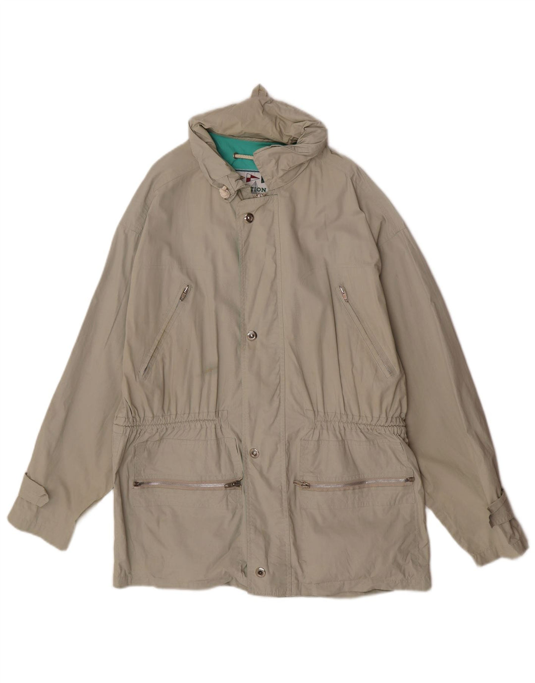 Jaqueta utilitária masculina vintage com capuz IT 48 algodão cinza médio