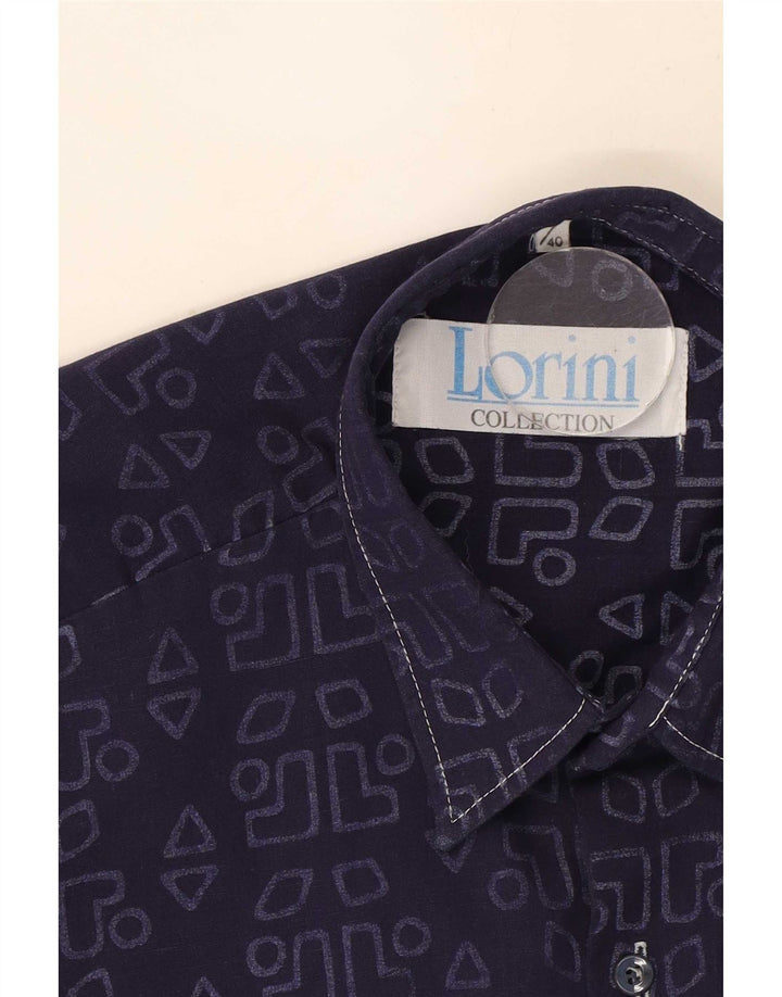 Camisa gráfica masculina vintage tamanho 39/40 médio azul marinho geométrico