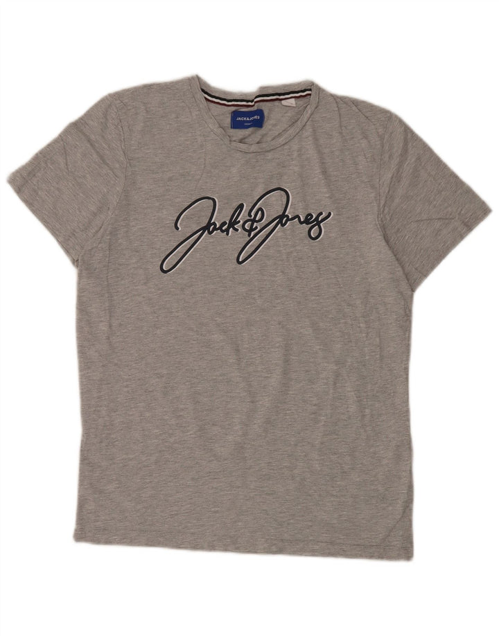 Camiseta masculina gráfica Jack & Jones Top pequeno algodão cinza